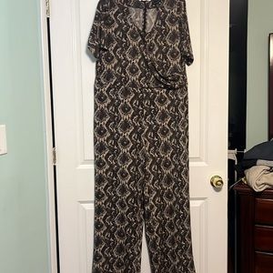 H by Halston Snake Jet Set Wide- Leg Surplice Jumpsuit | Large | Brown/tan